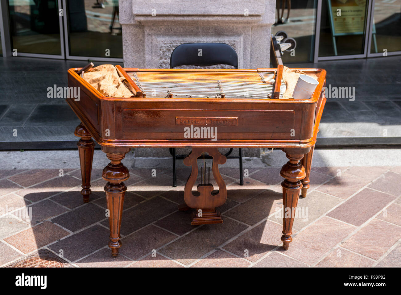A hammered dulcimer, cymbalom, cymbalo, old swiss musical instrument
