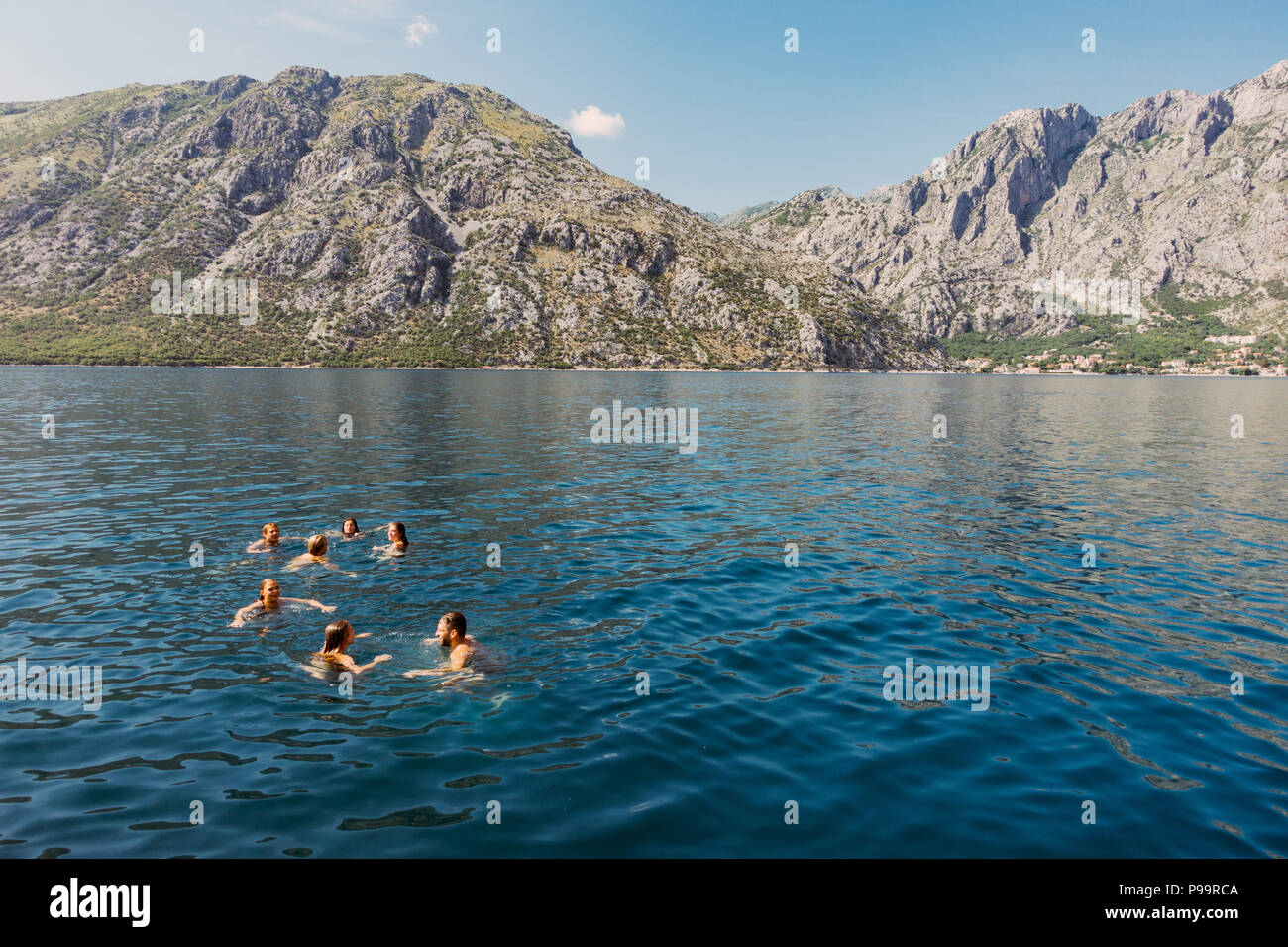 young revellers on a boat in Kotor, Montenegro - an increasingly popular party destination Stock Photo