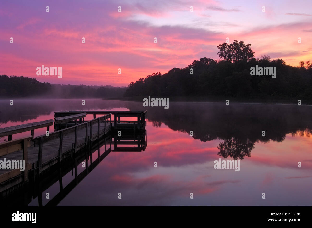 Inland Lake Dock At Sunrise East Graham Lake Bald Mountain Recreation Area Southeast Michigan Usa Stock Photo Alamy