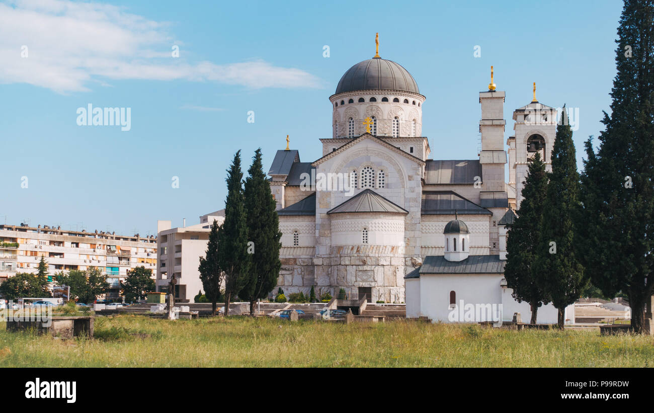 Cathedral of the Resurrection of Christ, a Serbian Orthodox Chruch, in a quiet neighbourhood of Podgorica Stock Photo