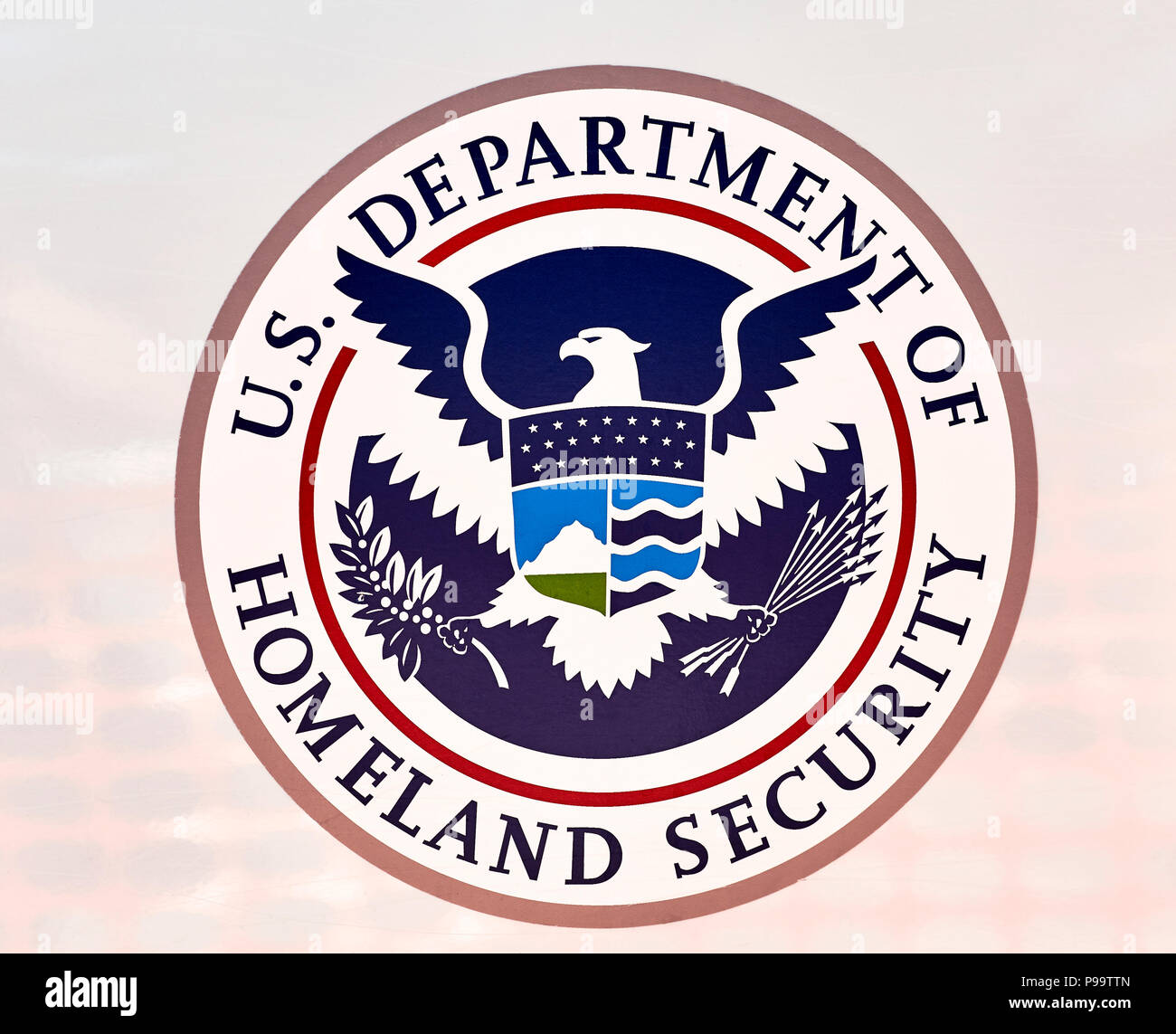 Prescott, Arizona, USA - June 30, 2018: Emblem of the US Department of Homeland Security on the driver's door of the Border Patrol SUV in downtown Pre Stock Photo