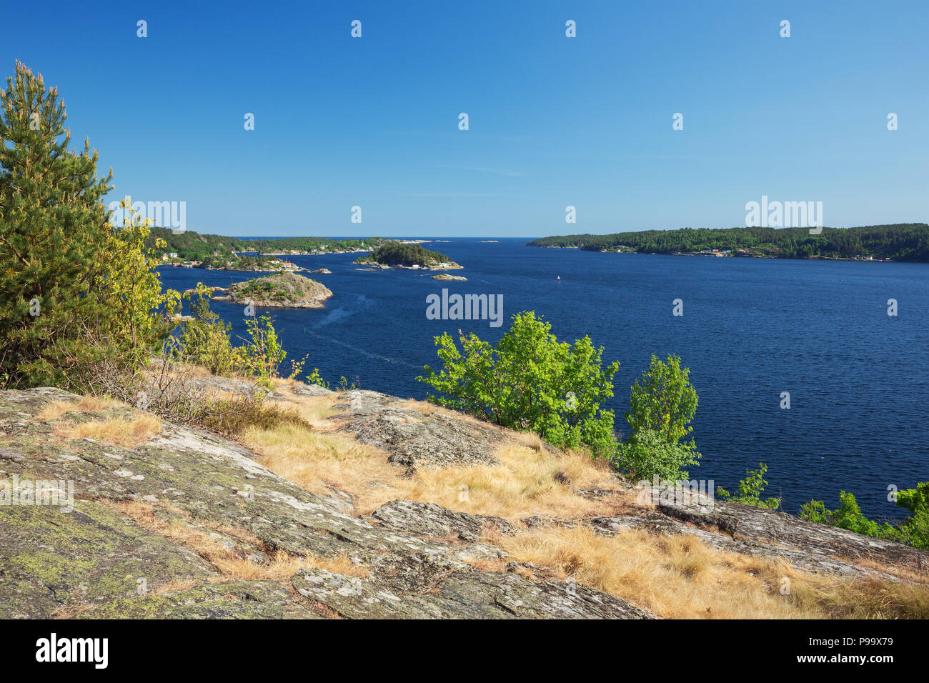 Typical coastal landscape near Kragero with many islands and inlets Stock Photo