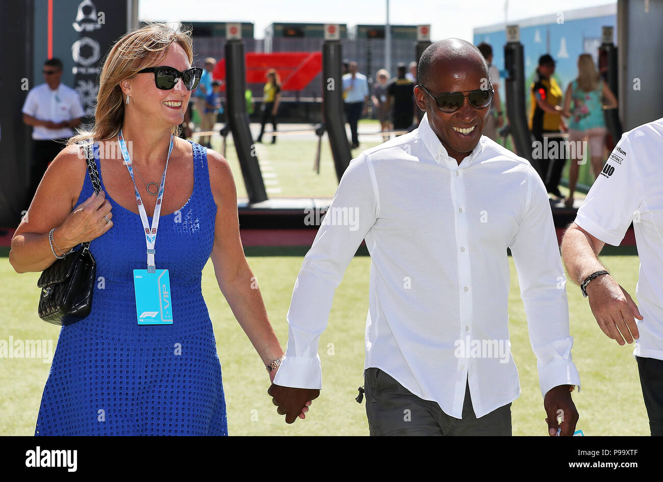 Anthony Hamilton and Linda Hamilton arrive for the 2018 British Grand Prix at Silverstone Circuit, Towcester. Stock Photo