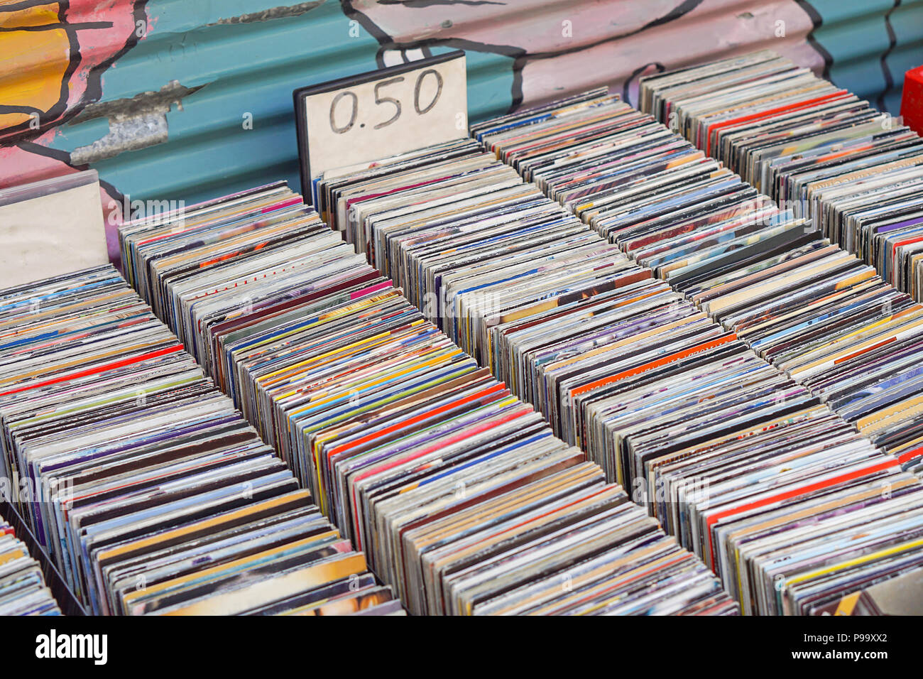 Used CDs for sale at flea market Stock Photo Alamy