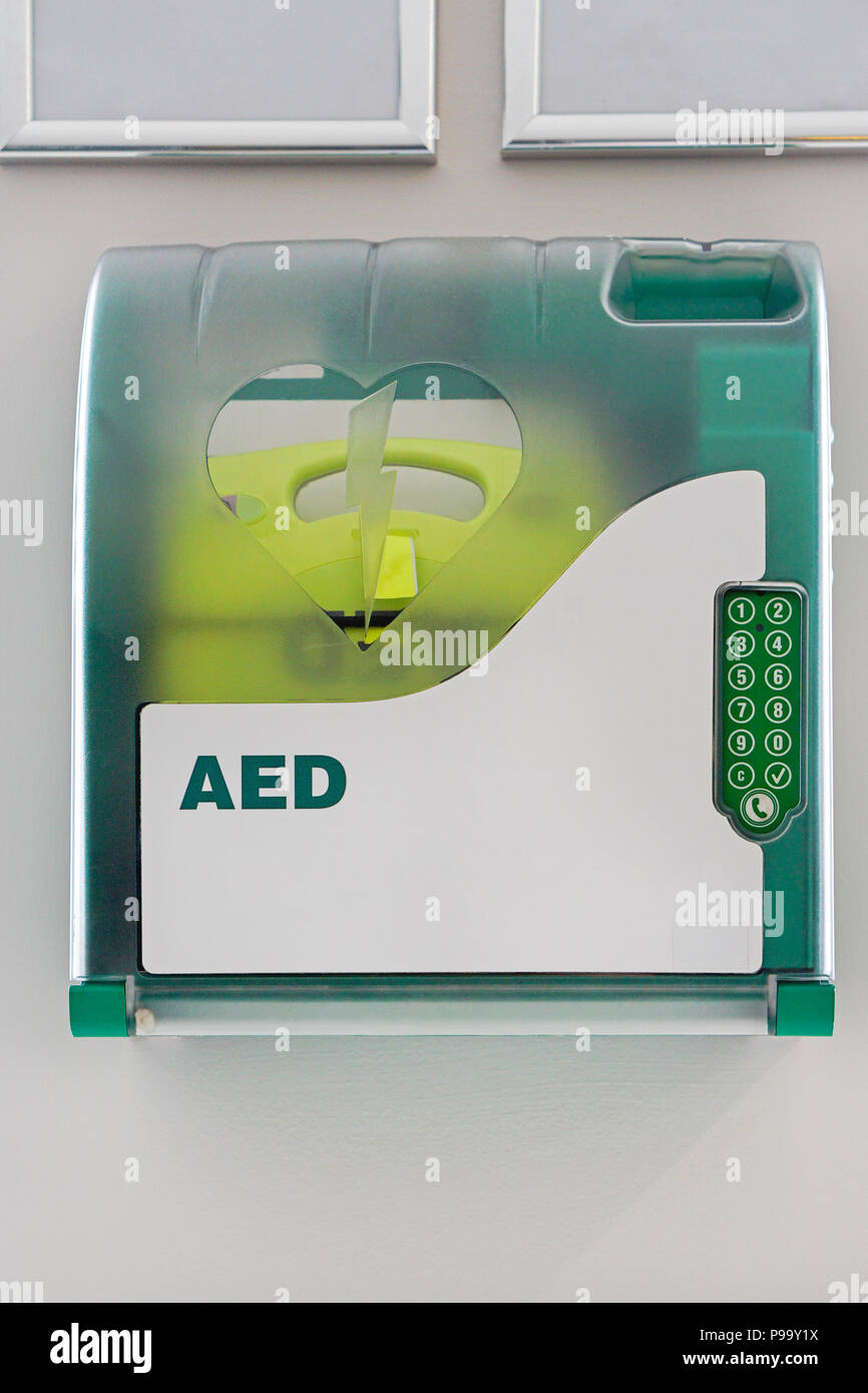 Aed defibrillator in the box at public place Stock Photo Alamy
