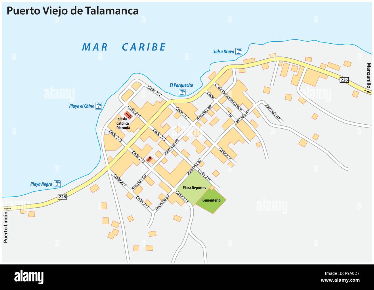 Puerto Viejo de Talamanca city map, Costa Rica Stock Vector Image & Art -  Alamy