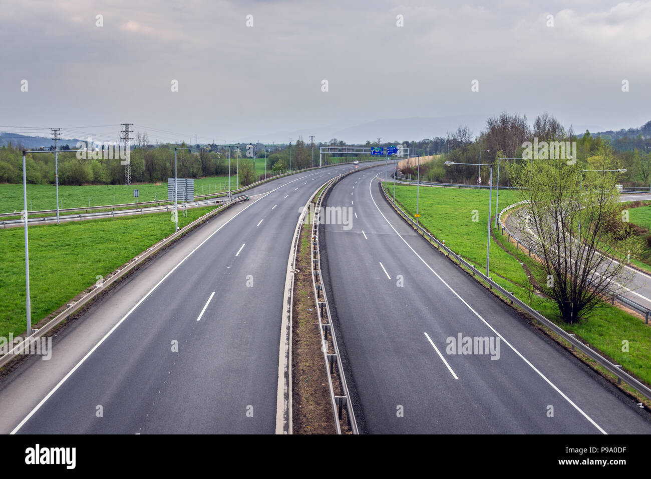 D48 motorway in Cesky Tesin city in the Moravian-Silesian Region of Czech Republic Stock Photo