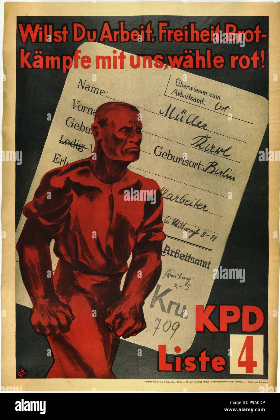 Do you want Work, Freedom, Bread? Fight with us, vote red! KPD, List 4. Museum: PRIVATE COLLECTION. Stock Photo