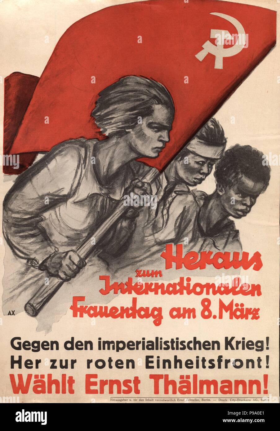 Out to International Women's Day. Vote Ernst Thälmann!. Museum: PRIVATE COLLECTION. Stock Photo