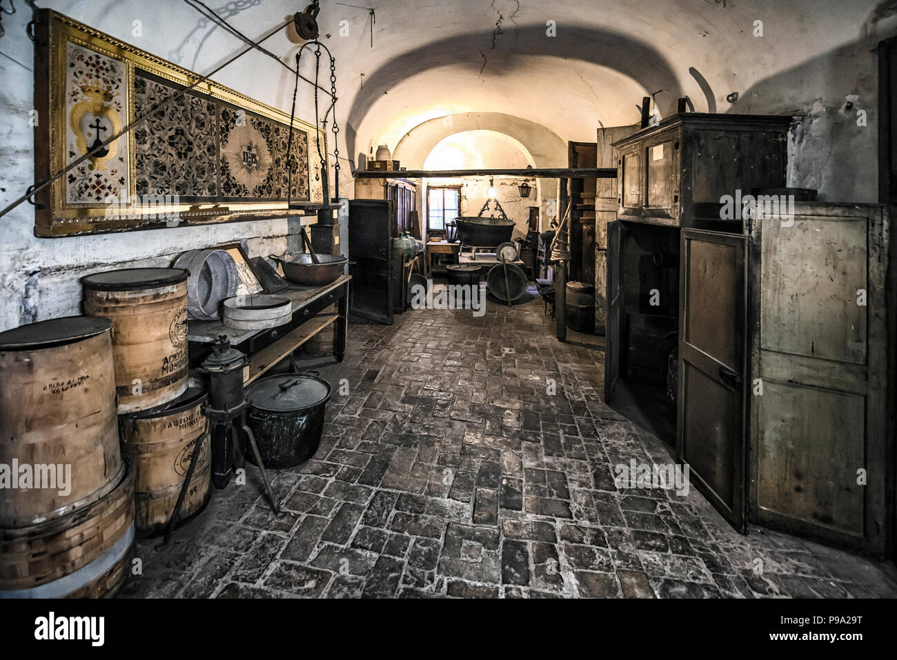 A  of the old Pharmacy and Apothecary 'Farmacia di S. Maria della Scala' in Piazza della Scala in Trastevere quarter, Rome, Italy Stock Photo