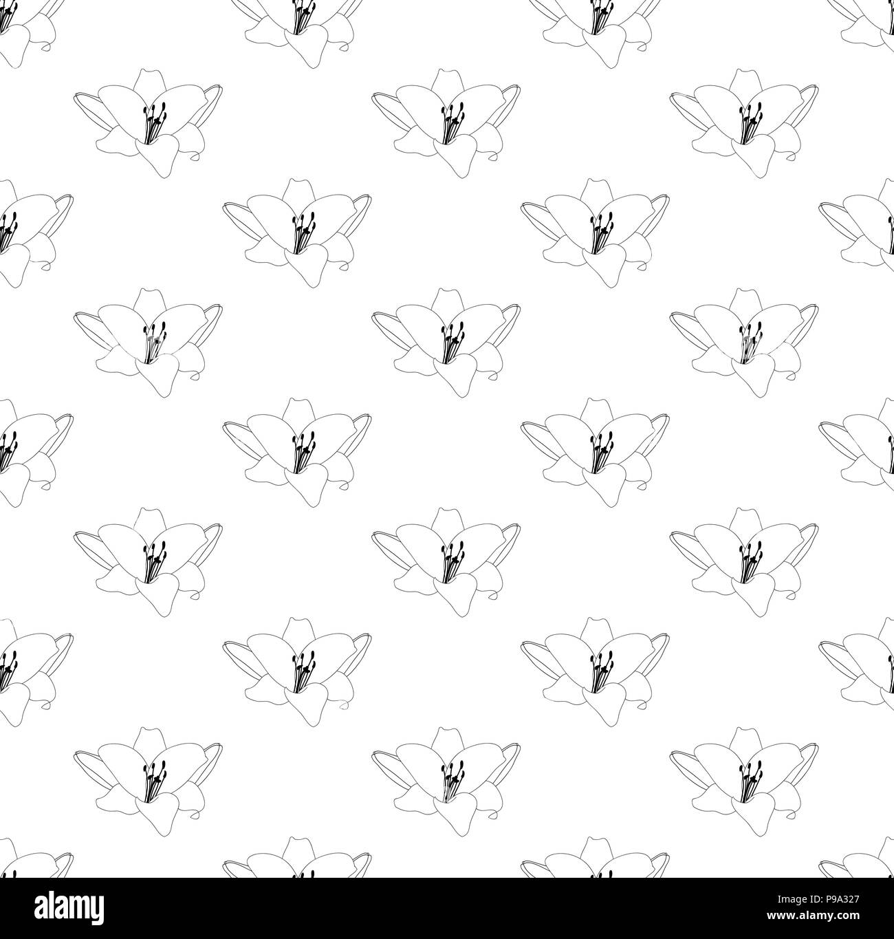 Lily Flower Seamless on White Background. Vector Illustration. Stock Vector