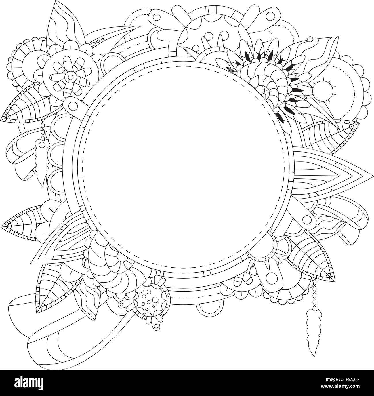 Abstract zentangle doodle flower in adult colouring book style Stock Vector