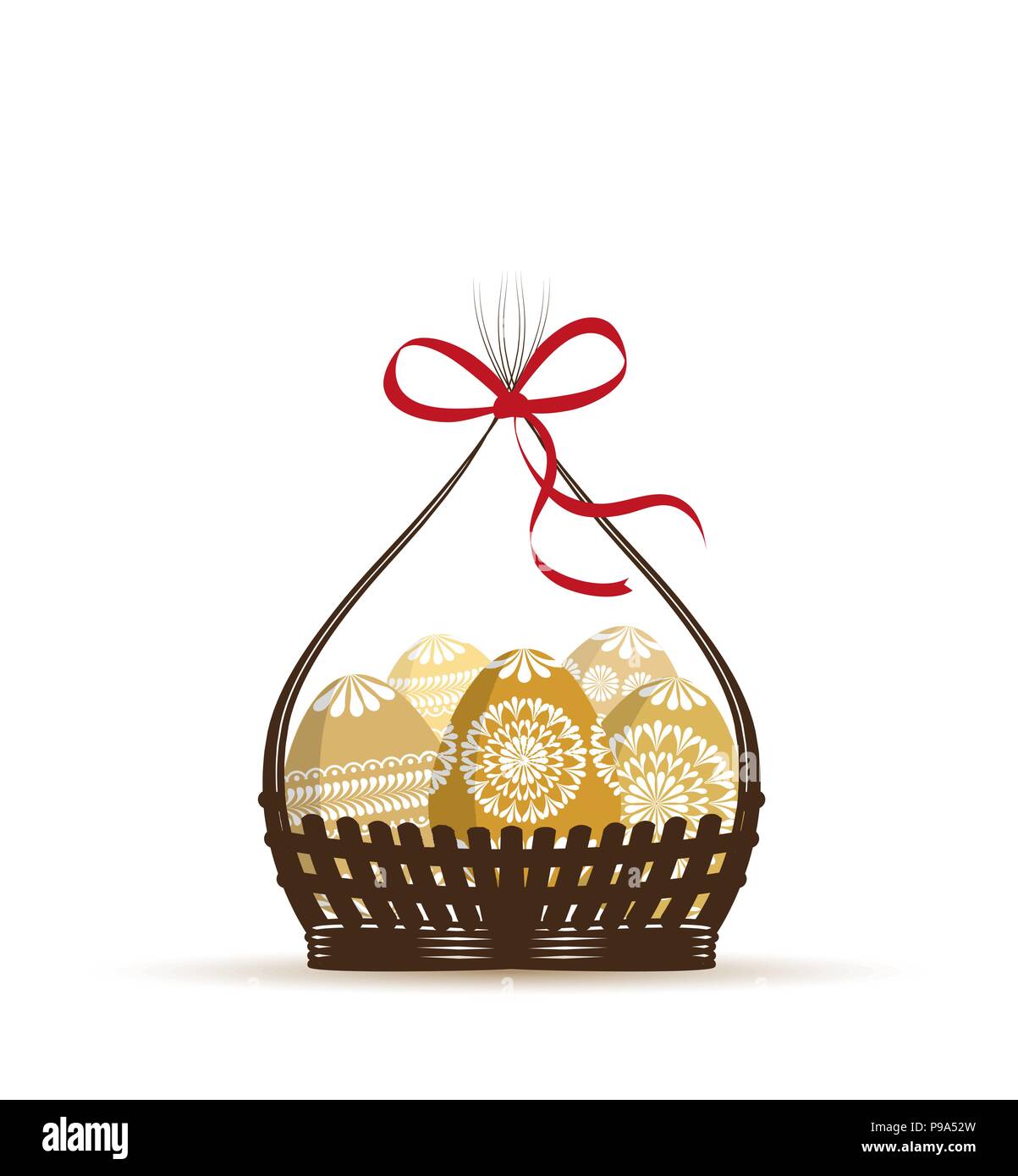 Set of vector Easter eggs in baskets, decorated eggs Stock Vector