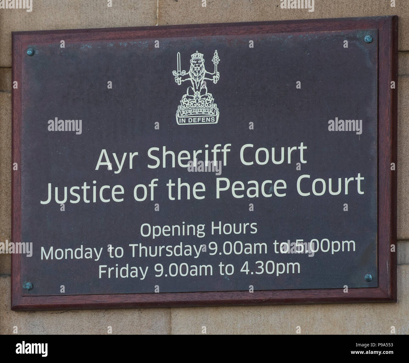 General view of signage for Ayr Sheriff Court and Justice of the Peace