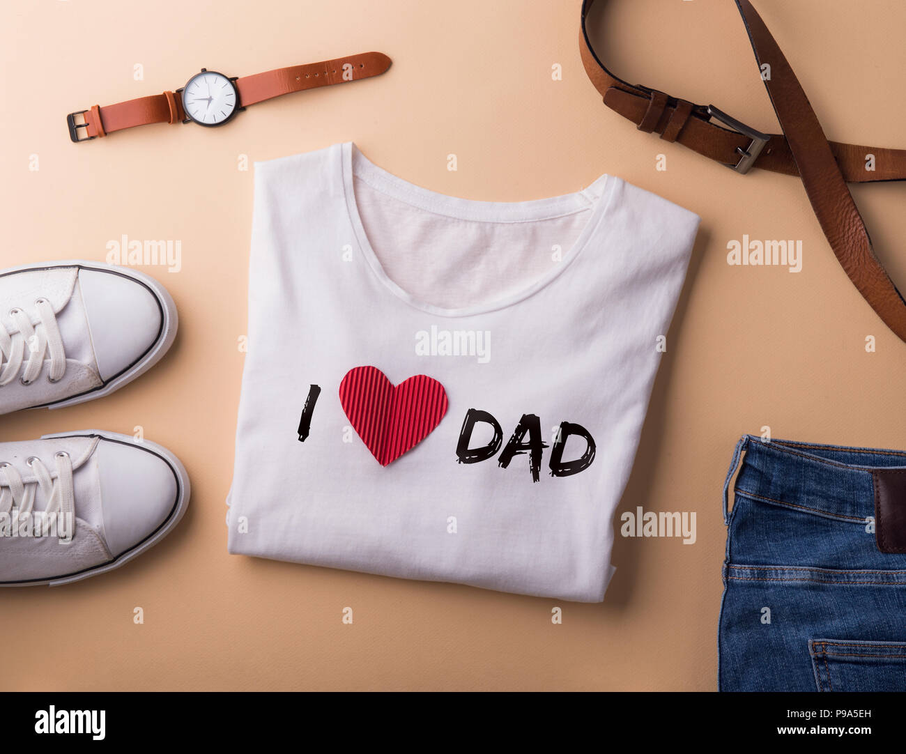 Fathers day greeting card concept. Flat lay. Stock Photo