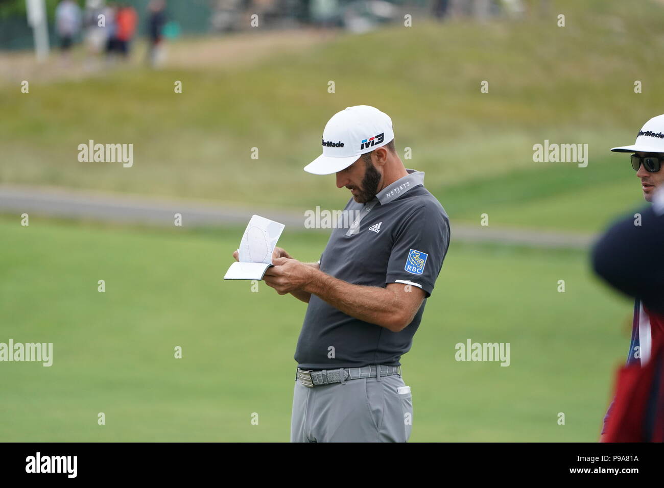 Dustin Johnson plays the US OPEN Golf tournament at Shinnecock Hill