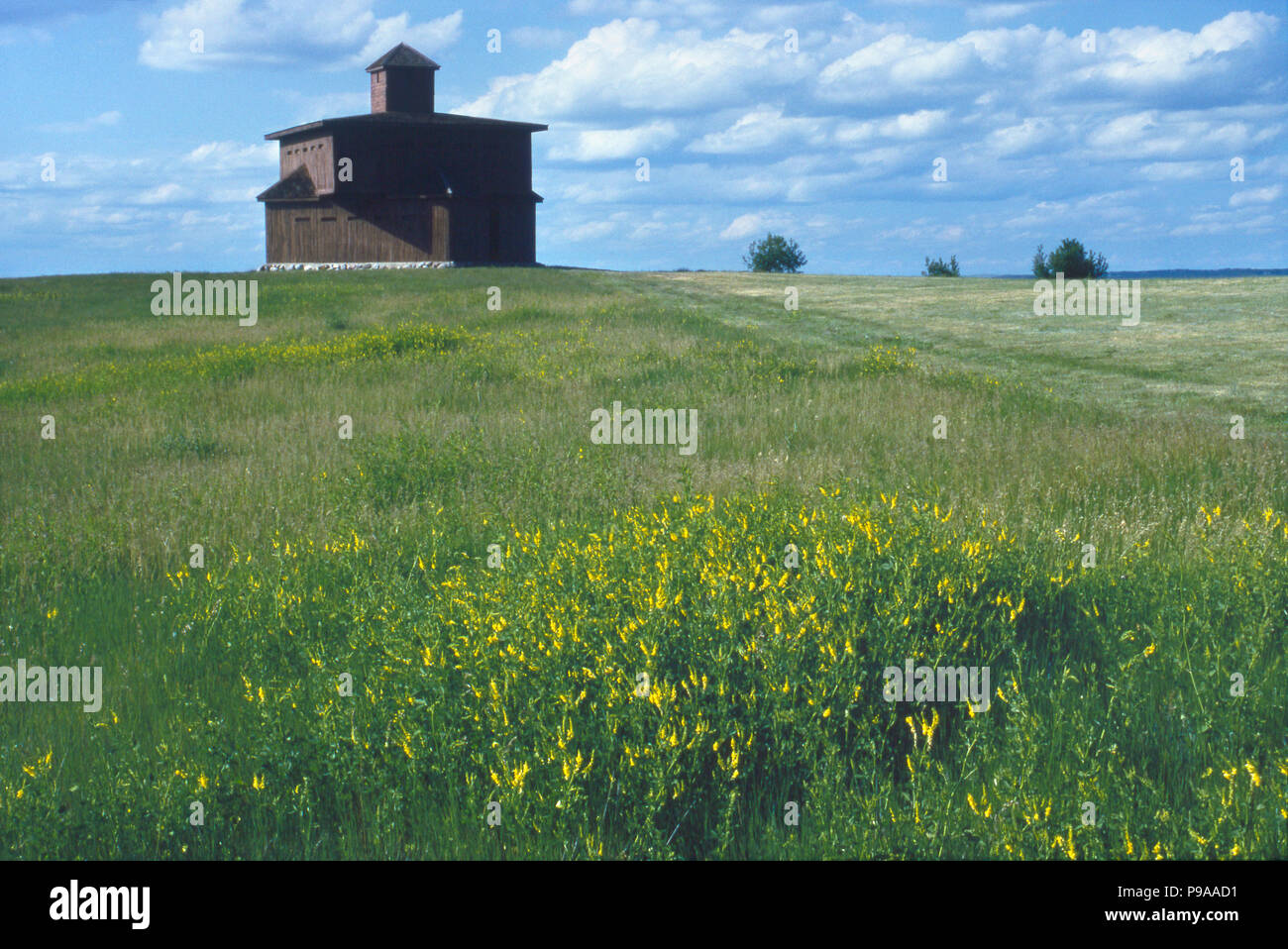 Fort McKeen blockhouse replica, renamed Fort Abraham Lincoln, built during the Indian Wars, North Dakota, 1870s. Photograph Stock Photo