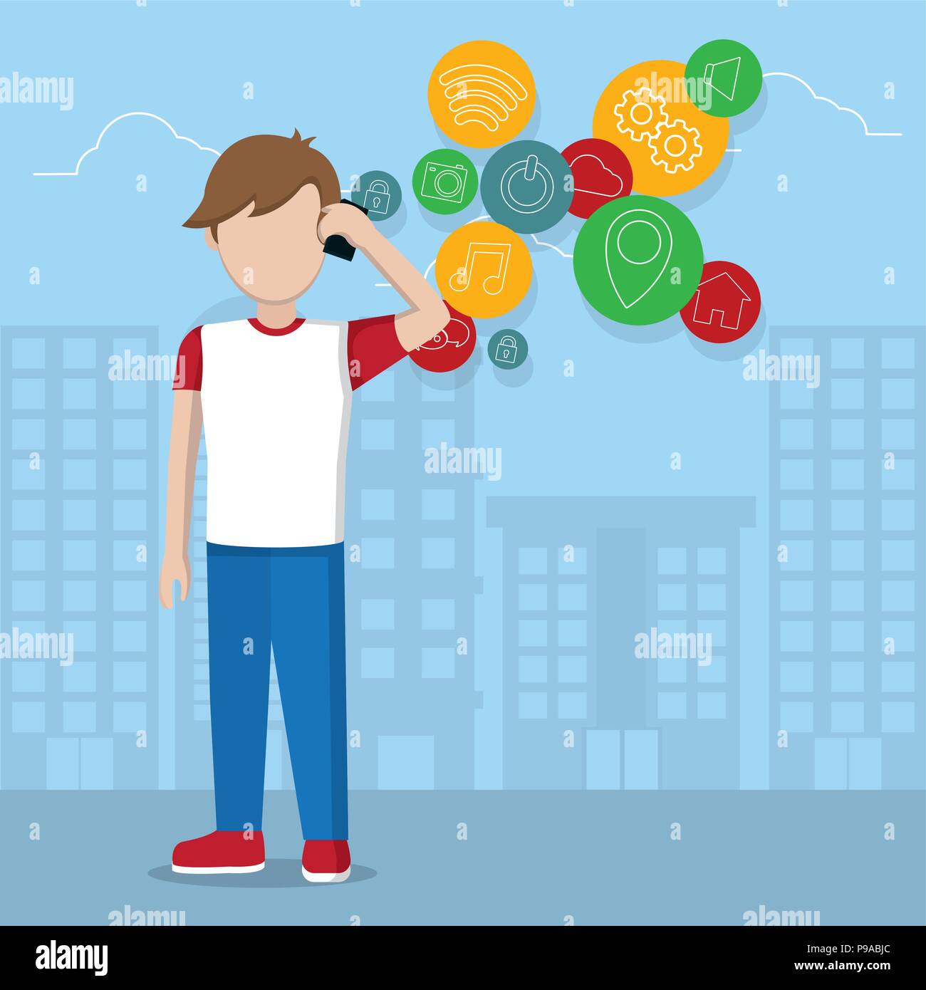 Young man and smartphone Stock Vector