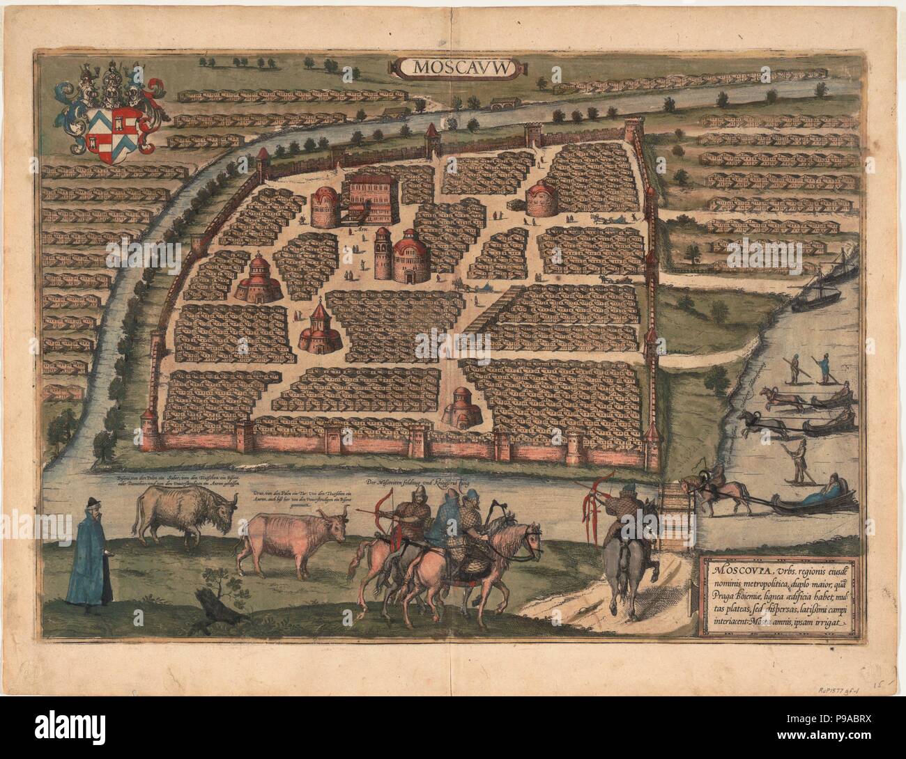 Map of Moscow of the 16th century (From: Civitates orbis terrarium). Museum: PRIVATE COLLECTION. Stock Photo