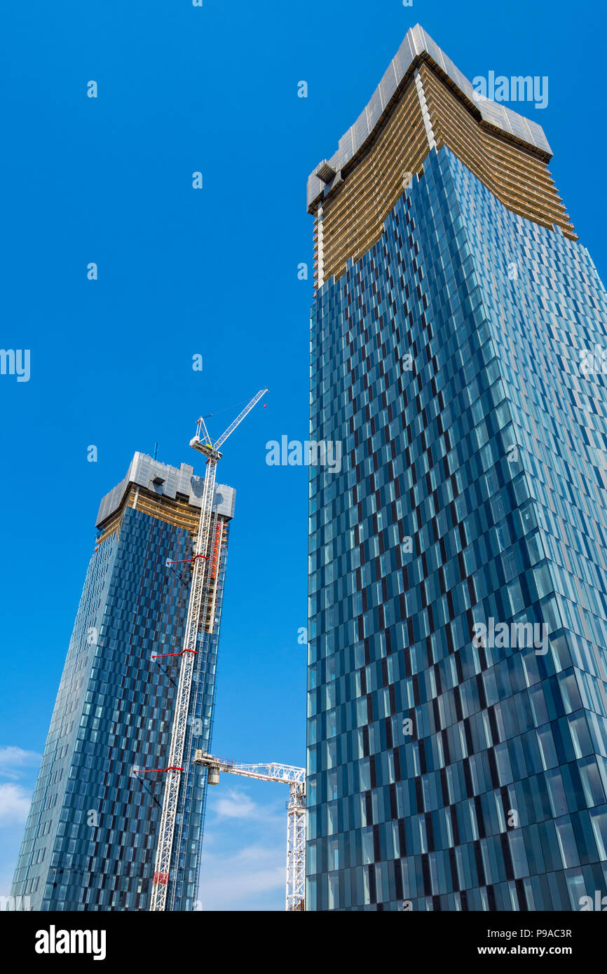 Two of the Deansgate Square apartment blocks under construction, Owen