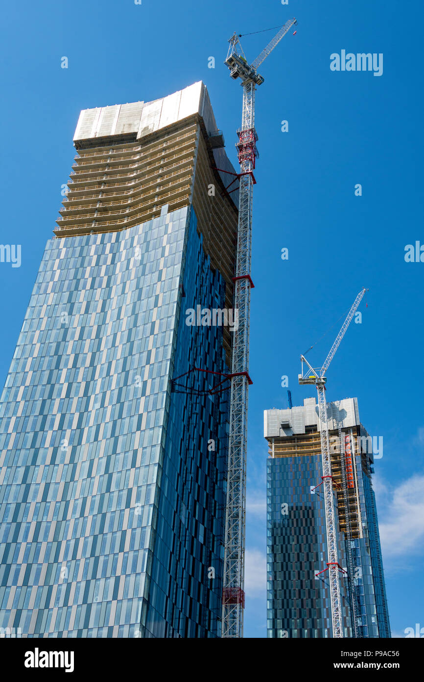 Two of the Deansgate Square apartment blocks under construction, Owen