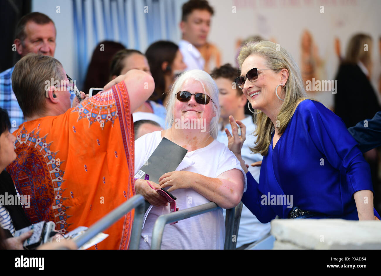Meryl Streep interacts with fans attending the premiere of Mamma Mia! Here  We Go Again held at the Eventim Hammersmith Apollo, London Stock Photo -  Alamy