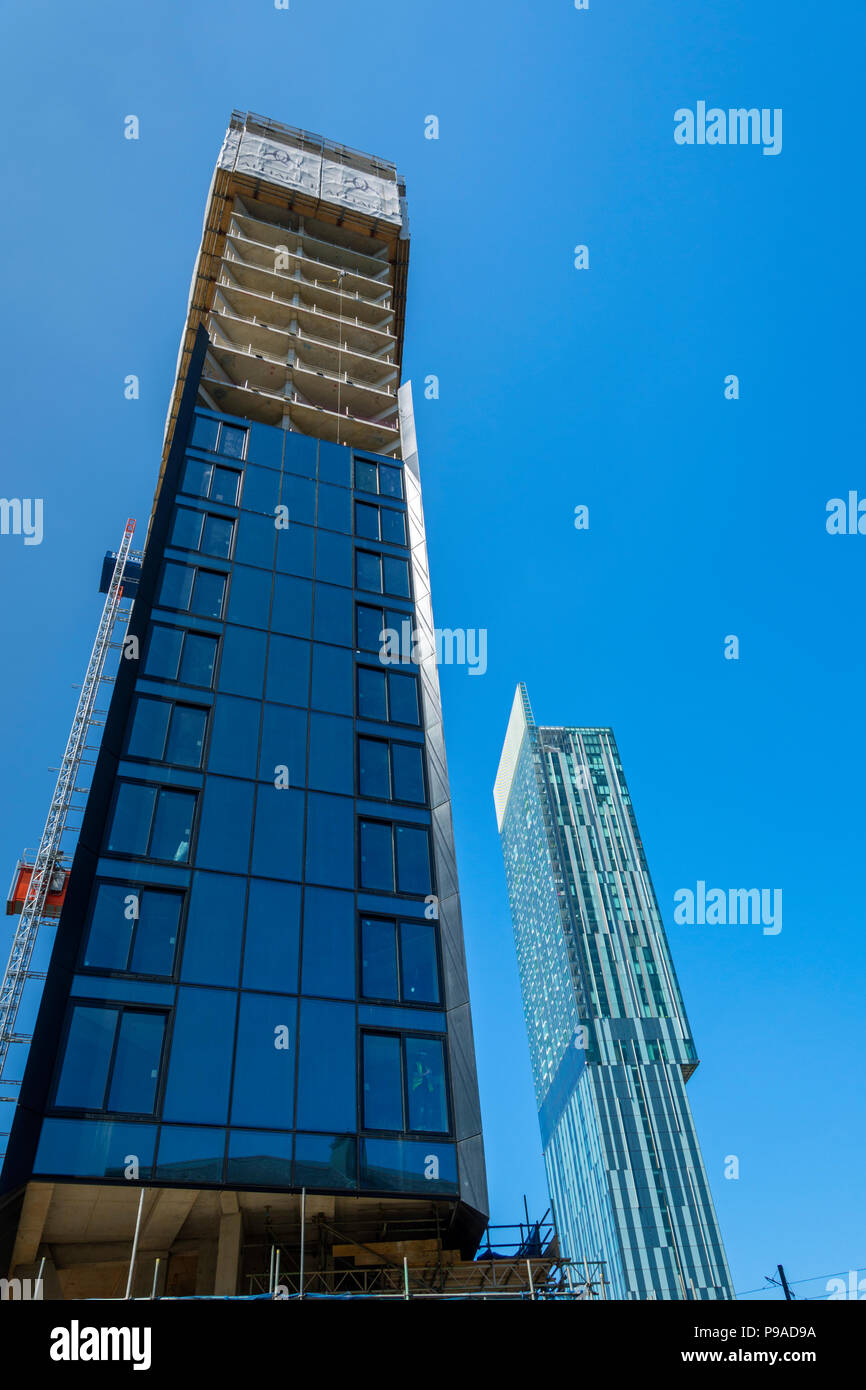The Axis apartment block (under construction) and the Beetham Tower, Whitworth Street West, Manchester, UK Stock Photo
