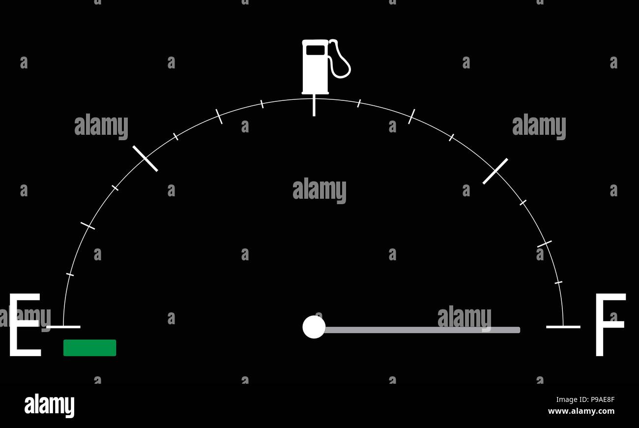 Illustrated automotive gas gauge indicating full tank with green light