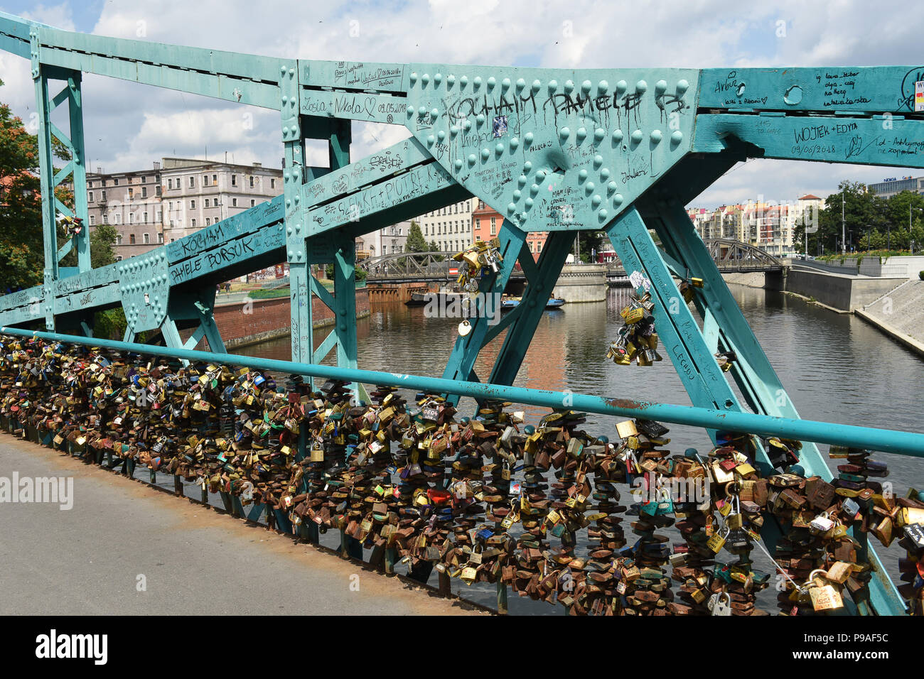Love Locks padlocks on Tumski Bridge Wroclaw, Silesia, Poland, Europe Stock Photo