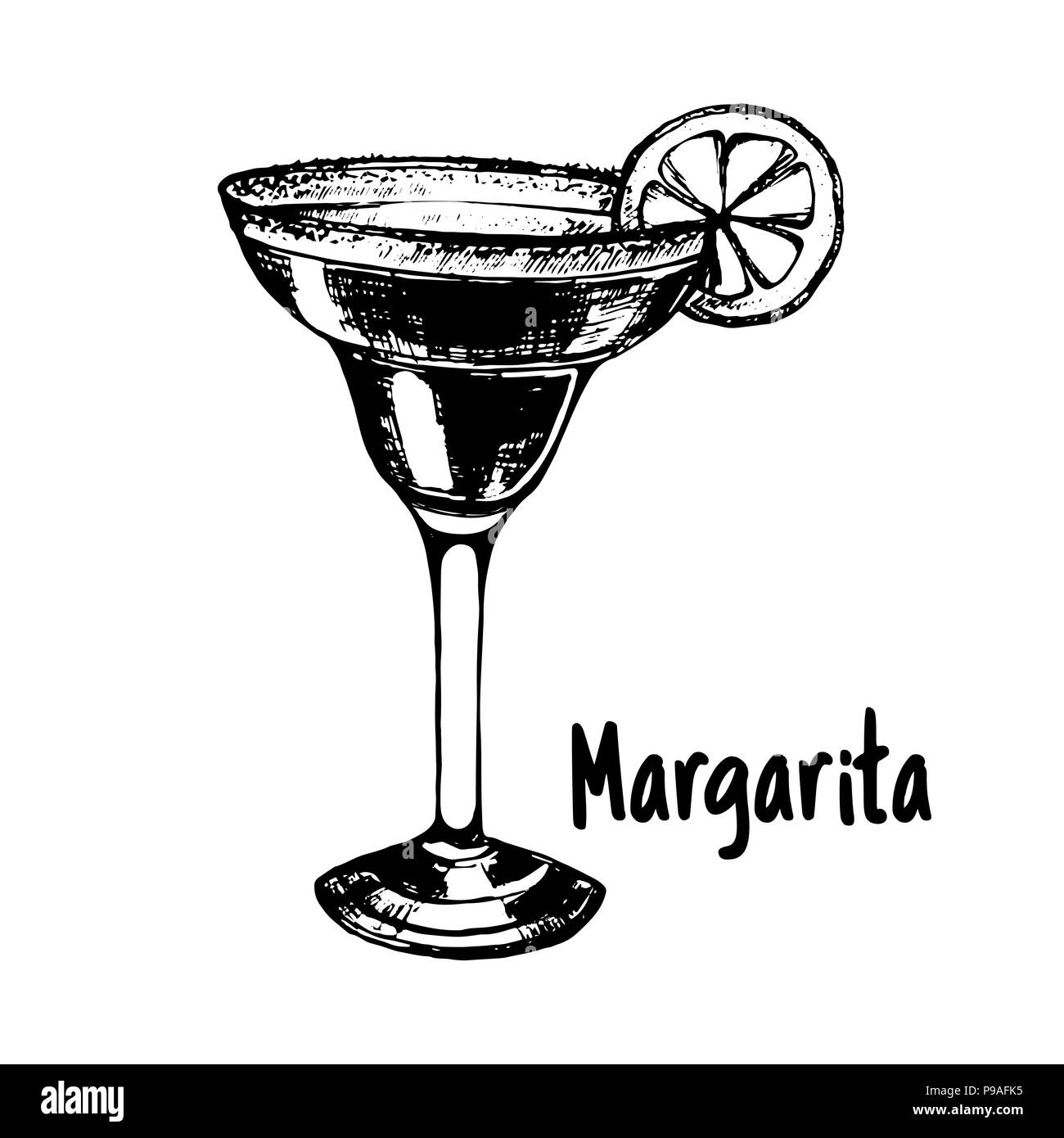 Hand drawn sketch style Margarita cocktail isolated on white background