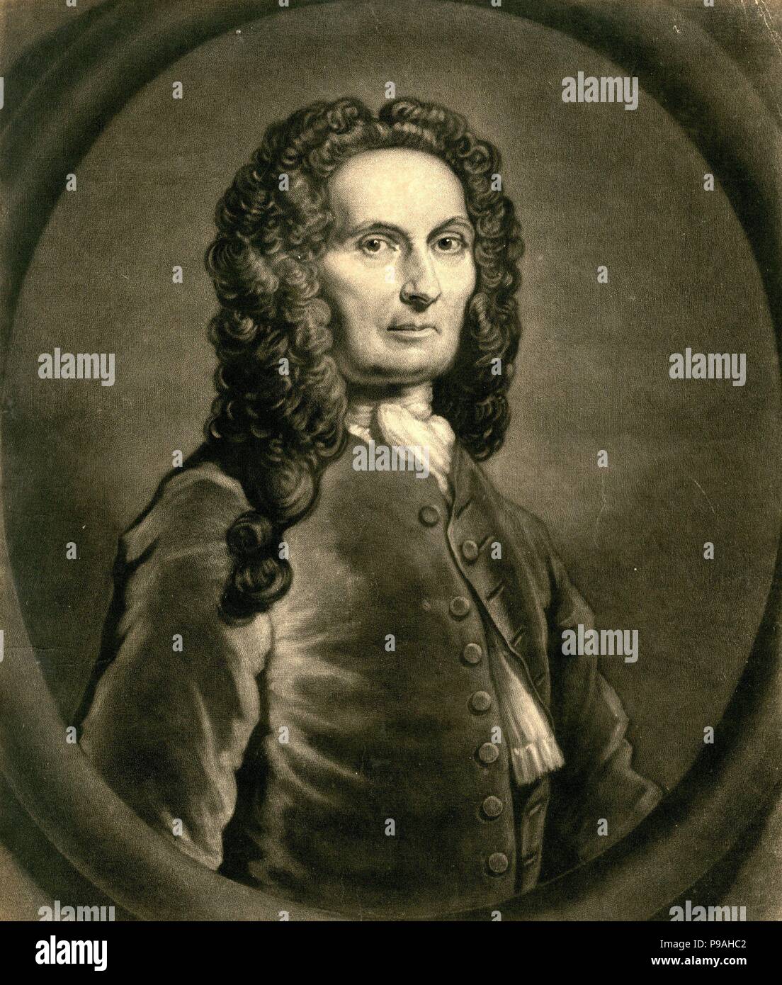 Portrait of French mathematician Abraham de Moivre (1667-1754). Museum: Russian State Library, Moscow. Stock Photo