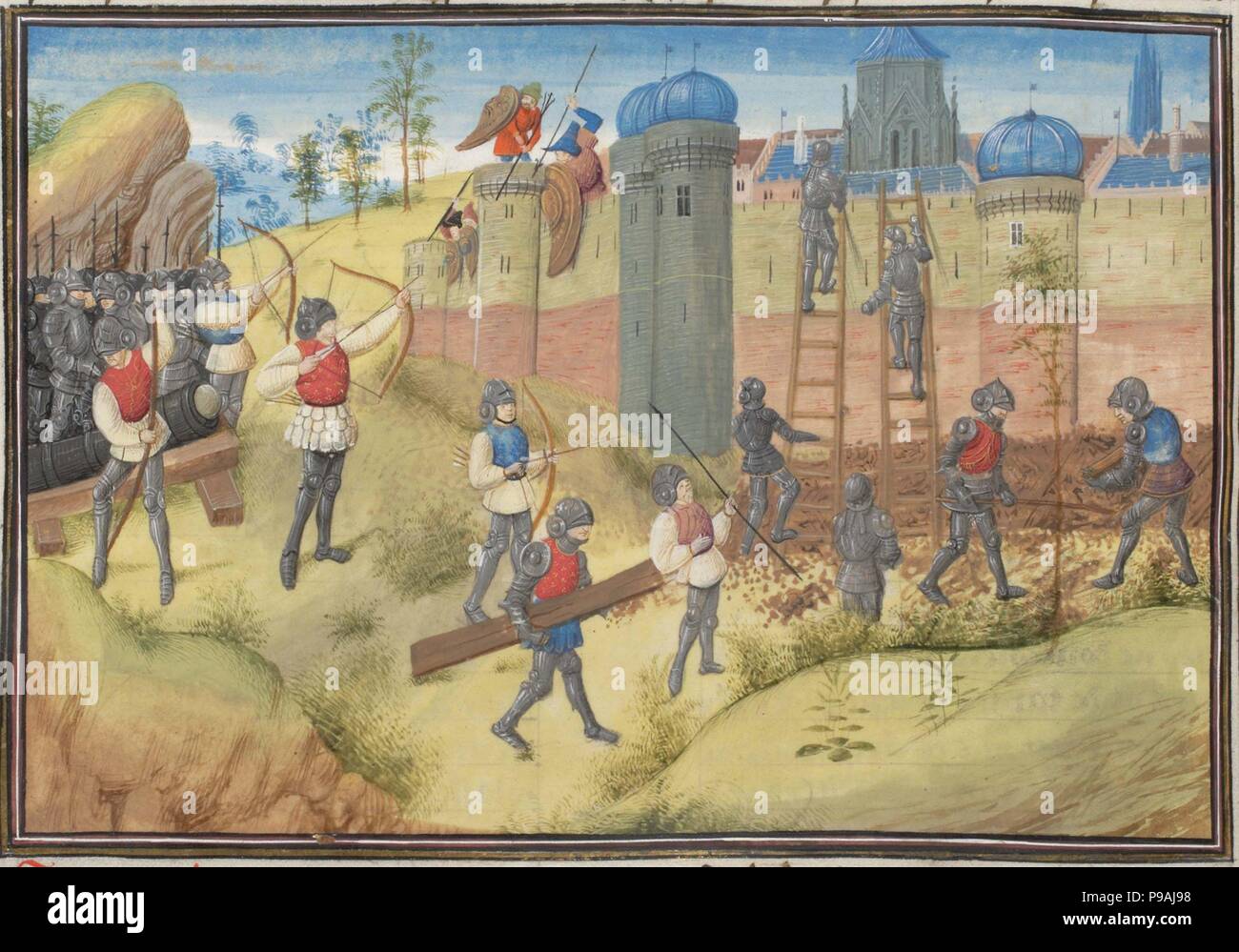 The Siege of Jerusalem, 1099. Miniature from the 'Historia' by William of Tyre. Museum: Bibliothèque de Genève. Stock Photo