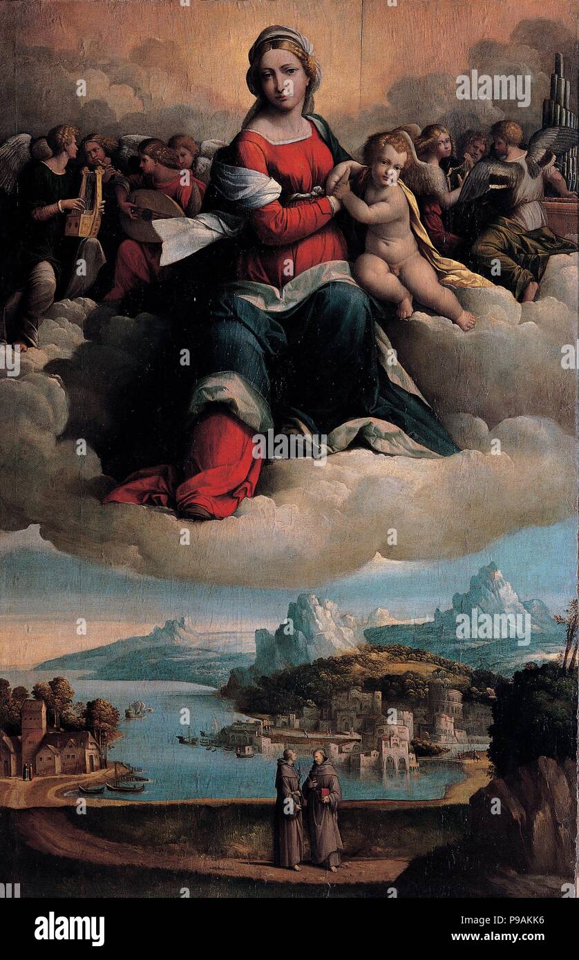 Madonna and Child in glory with the saints Anthony of Padua and Francis. Museum: Musei Capitolini, Rome. Stock Photo