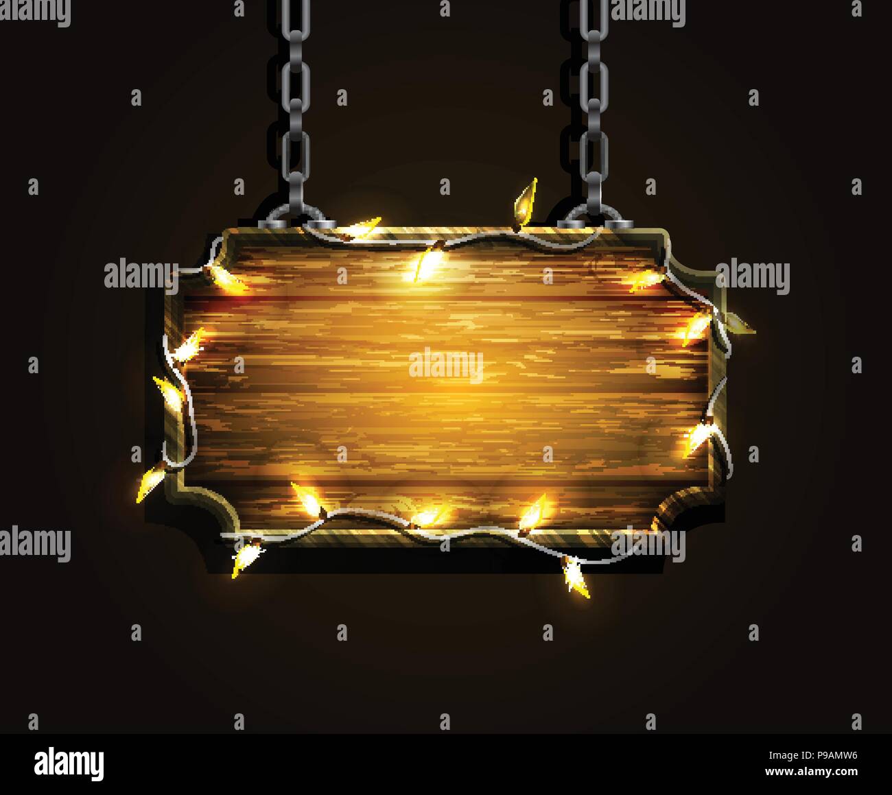 Blank wooden signboard hanging on chain isolated on white background ...