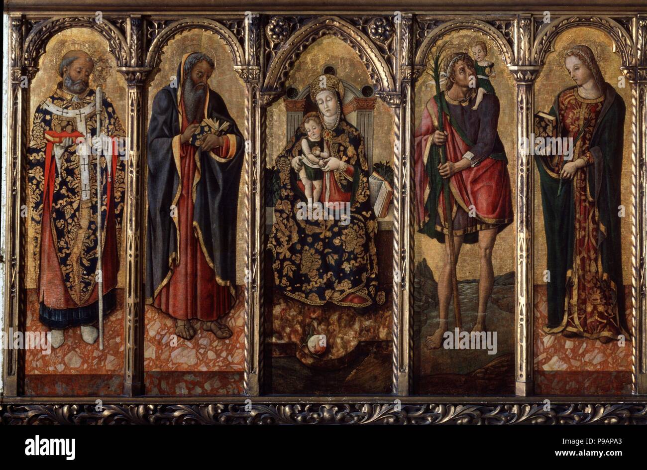 Madonna and Child with Saints (Polyptych, five separate panels). Museum: State A. Pushkin Museum of Fine Arts, Moscow. Stock Photo