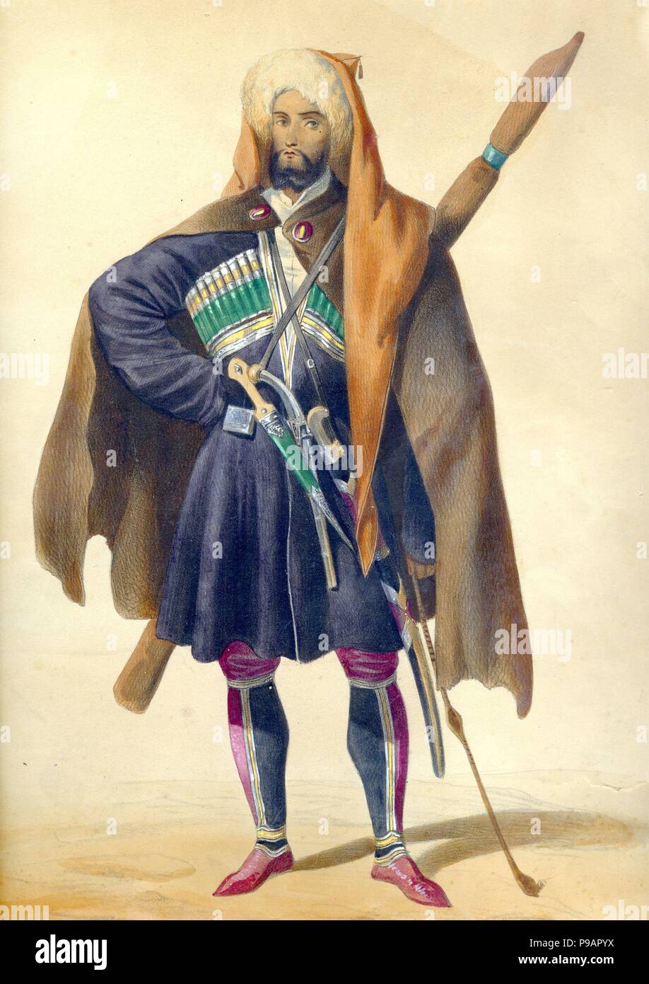A Circassian (From: Scenes, paysages, meurs et costumes du Caucase). Museum: Russian State Library, Moscow. Stock Photo