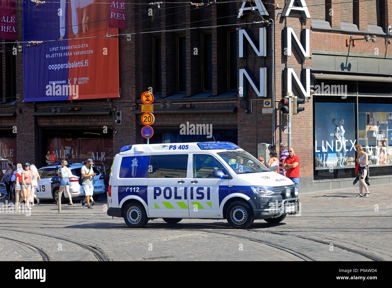 Helsinki, Finland. July 16, 2018. Police officers and vehicles in central Helsinki on the day of the US and Russian Presidents' historic Helsinki2018 meeting. Credit: Taina Sohlman/Alamy Live News Stock Photo