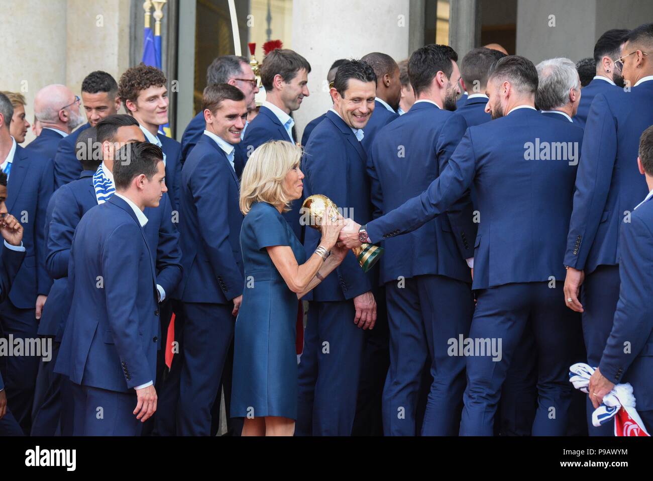 Allez les Bleus! Brigitte Macron Twins with the Winning World Cup