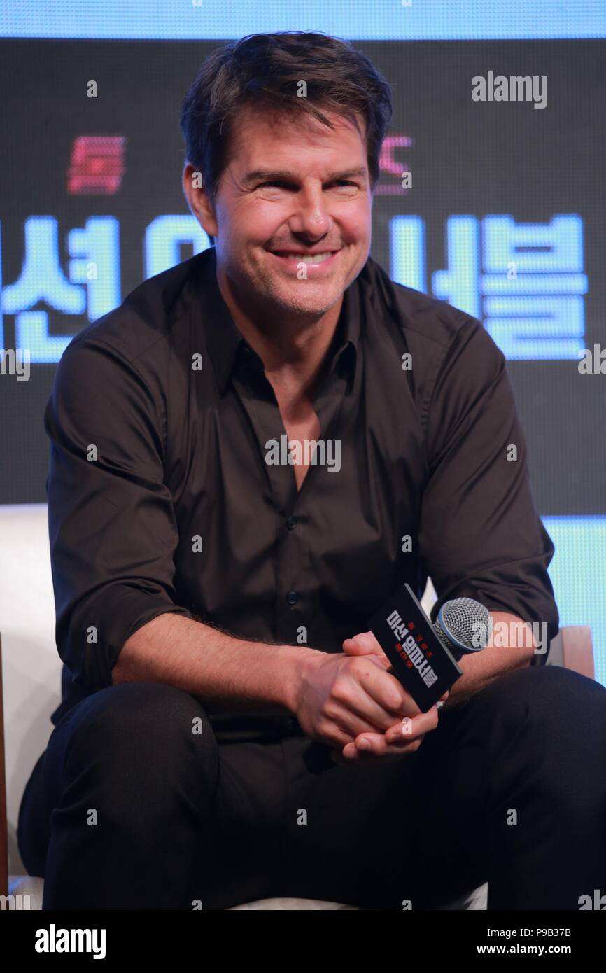 Seoul Korea 16th July 2018 Tom Cruise Simon Pegg Henry Cavill And Director Christopher Mcquilley Etc Attended The Production Conference Of Mission Impossible Fallout In Seoul Korea On 16th July 2018 China