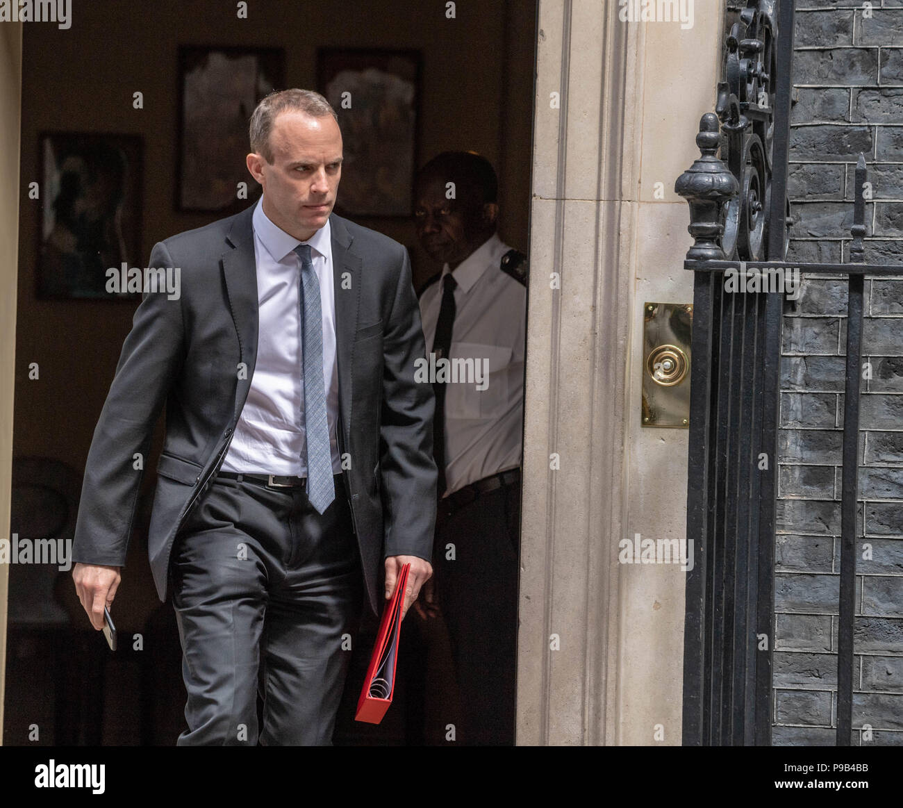 London, UK. 17th July 2018,Dominic Raab MP PC, Brexit Secretary, , leaves the Cabinet meeting of the current session of Parliament  at 10 Downing Street, London, UK. Credit Ian Davidson/Alamy Live News Stock Photo