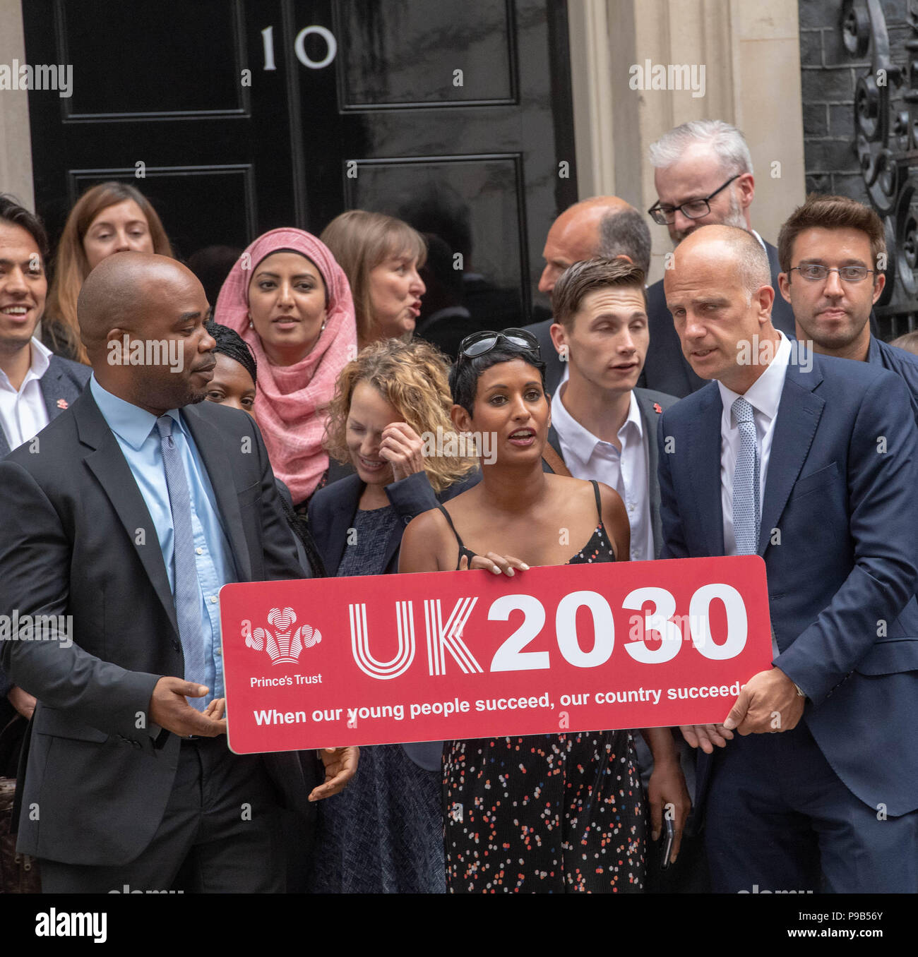 Downing Street,London 17th July 2018 Members of the Princes Trust uk2030 Youth Taskforce launches their initiative at 10 Downing Street including Chairperson Naga Munchetty BBC News presenter, Chair of the taskforce Credit: Ian Davidson/Alamy Live News Stock Photo