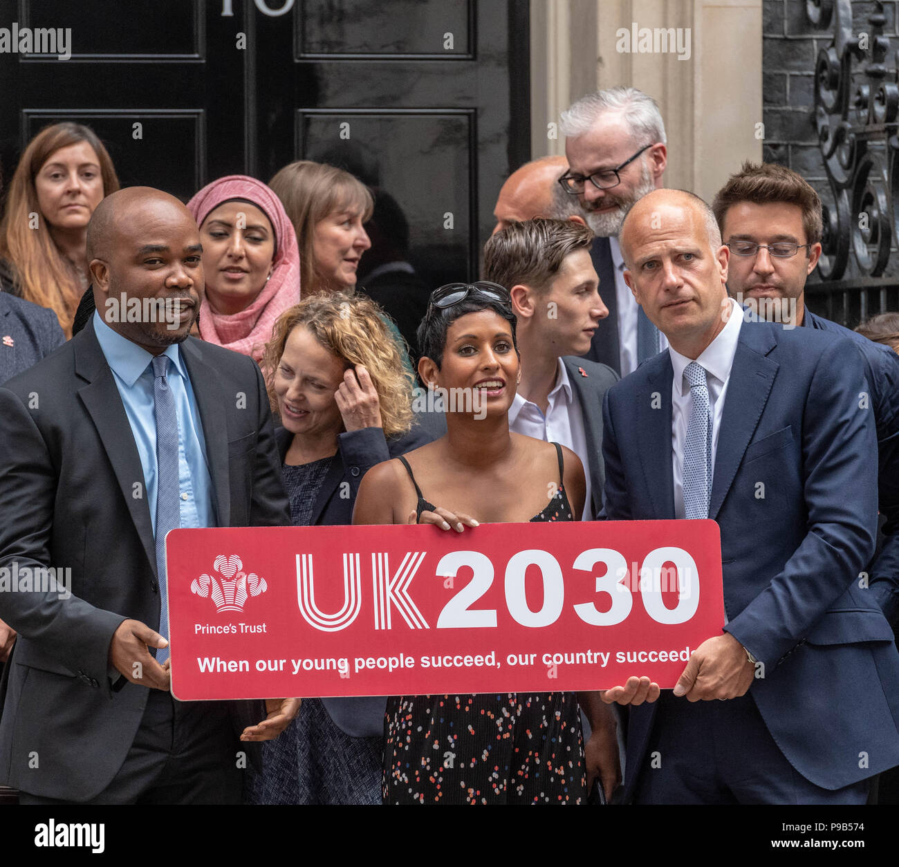 Downing Street,London 17th July 2018 Members of the Princes Trust uk2030 Youth Taskforce launch their initiative  at 10 Downing Street including Chairperson Naga Munchetty BBC News presenter Chair of the taskforce Credit: Ian Davidson/Alamy Live News Stock Photo