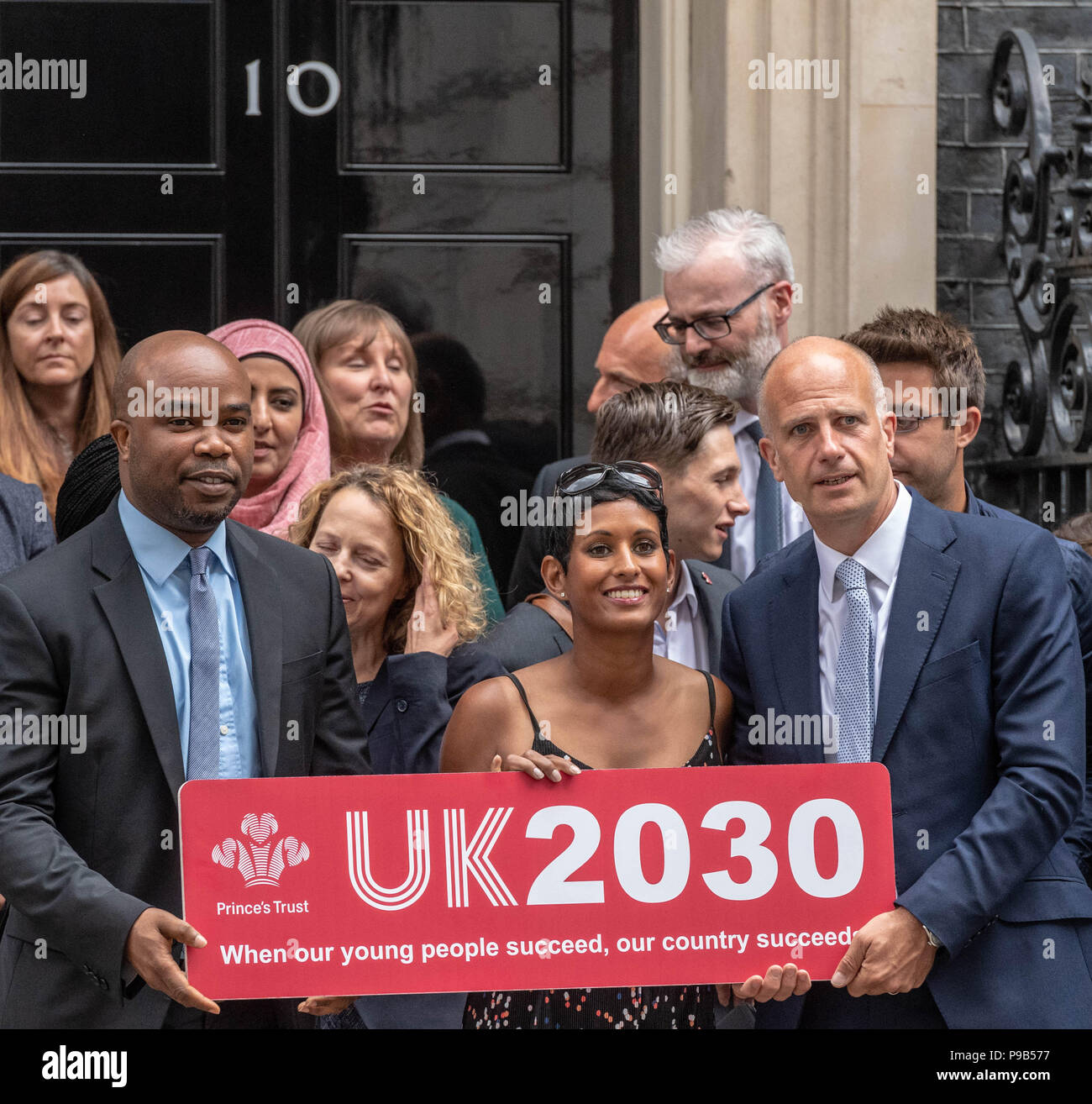 Downing Street,London 17th July 2018 Members of the Princes Trust 2030 Youth Task Force launch their initiative   at 10 Downing Street including  Chairperson Chairperson Naga Munchetty BBC News presenter Credit: Ian Davidson/Alamy Live News Stock Photo