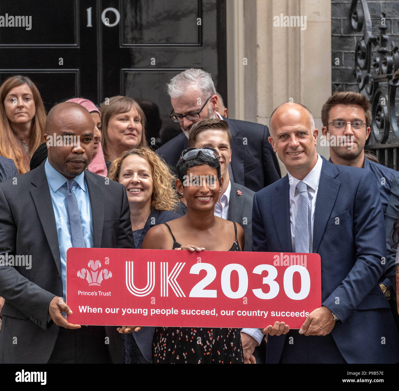 Downing Street,London 17th July 2018 Members of the Princes Trust UK2030 Youth Taskforce launched their initiative  at 10 Downing Street including Naga Munchetty BBC News presenter Chair of the taskforce Credit: Ian Davidson/Alamy Live News Stock Photo