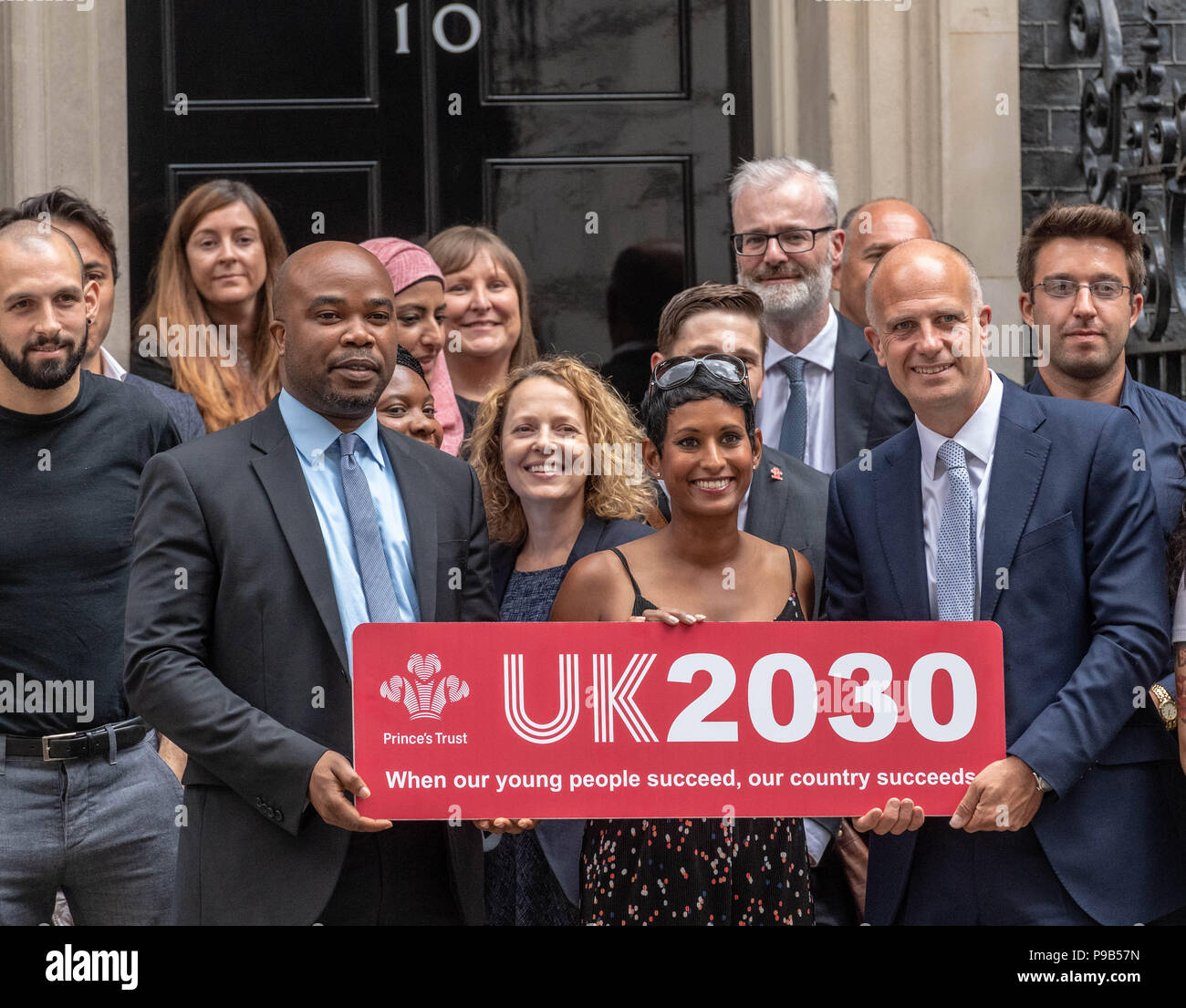 Downing Street,London 17th July 2018 Members of the Princes Trust UK2030 Youth Taskforce launched their initiative  at 10 Downing Street including Naga Munchetty BBC News presenter Chair of the taskforce Credit: Ian Davidson/Alamy Live News Stock Photo