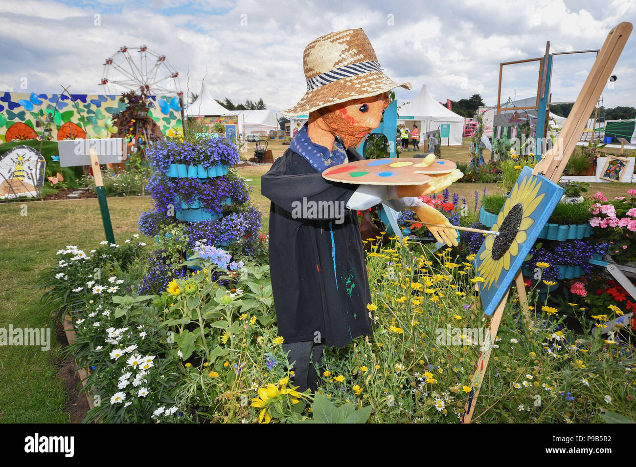 Tatton Park, Cheshire, UK. 17th July 2018. One of the school garden exhibits at the RHS Tatton flower show which opens on Wednesday.  'Inspired by Vincent Van Gogh' by St James' Church of England Primary School Credit: Simon Maycock/Alamy Live News Stock Photo