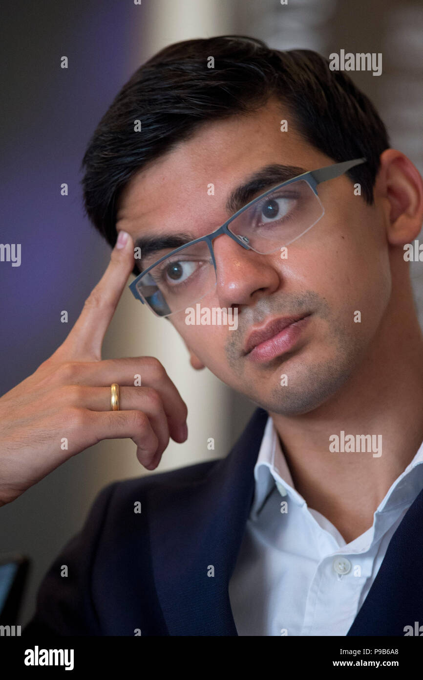 Chess Grandmaster Anish GIRI, Netherlands, NED, Portrait, Portrait,  Portrait, cropped single image, single motive, press conference in front of  the Sparkassen Chess-Meeting 2018 on 13.07.2018 in Dortmund Â