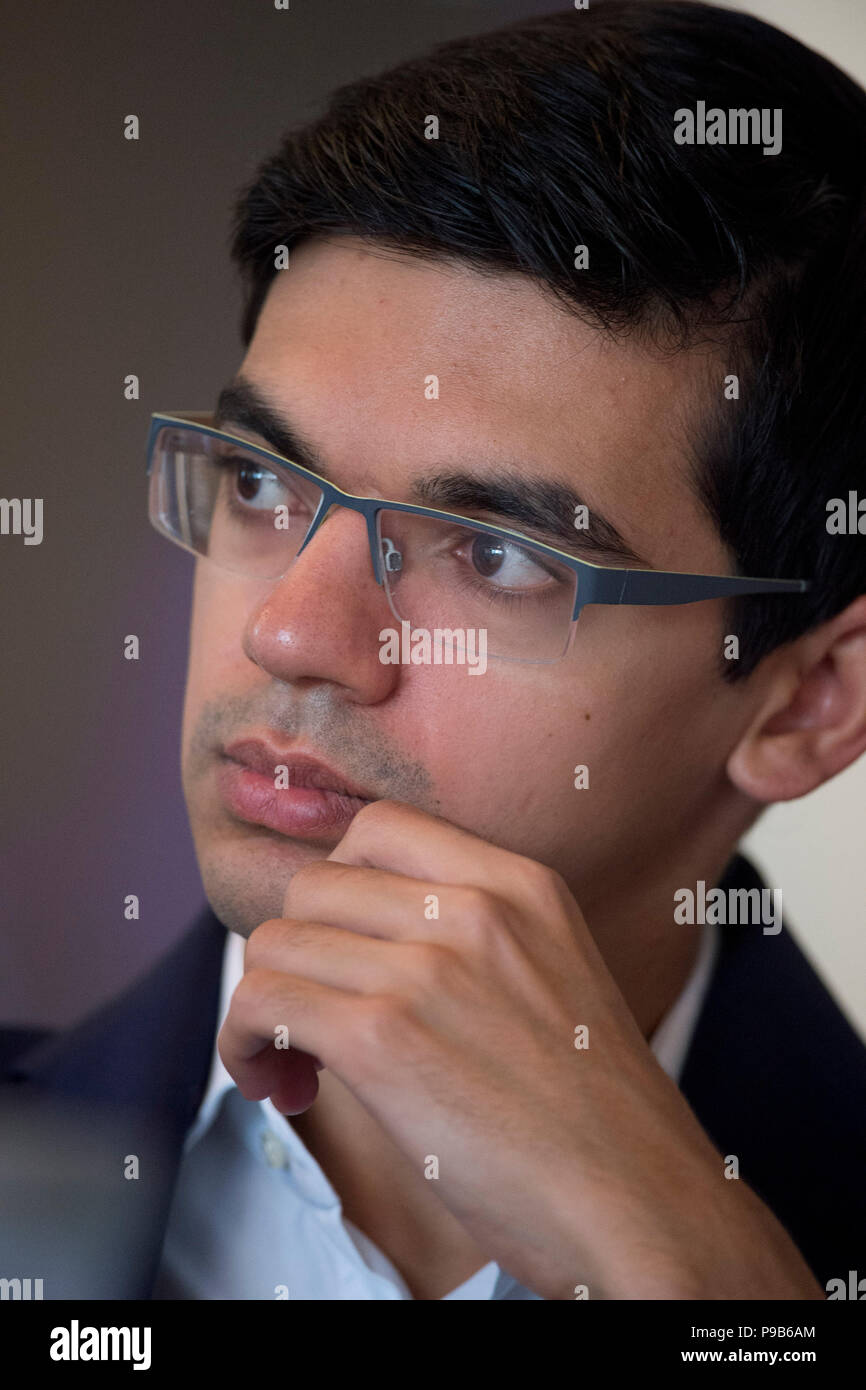 Chess Grandmaster Anish GIRI, Netherlands, NED, Portrait, Portrait,  Portrait, cropped single image, single motive, press conference in front of  the Sparkassen Chess-Meeting 2018 on 13.07.2018 in Dortmund Â