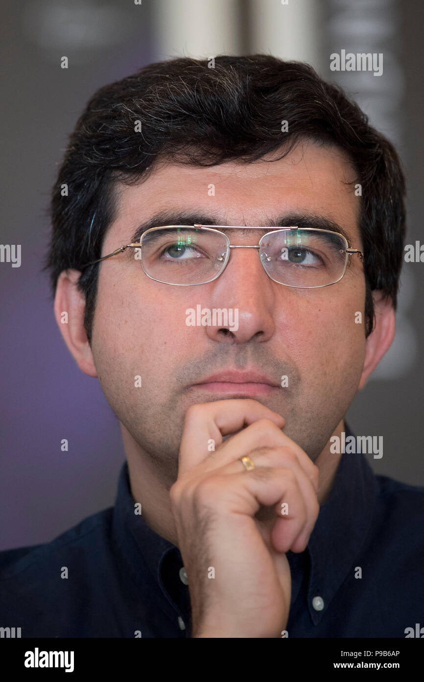 Chess Grandmaster Vladimir KRAMNIK, Russia, RUS, Russian Federation, Portraits, Portraits, Portrait, cropped single image, single motive, press conference in front of the Sparkassen Chess-Meeting 2018 on 13.07.2018 in Dortmund Â | usage worldwide Stock Photo