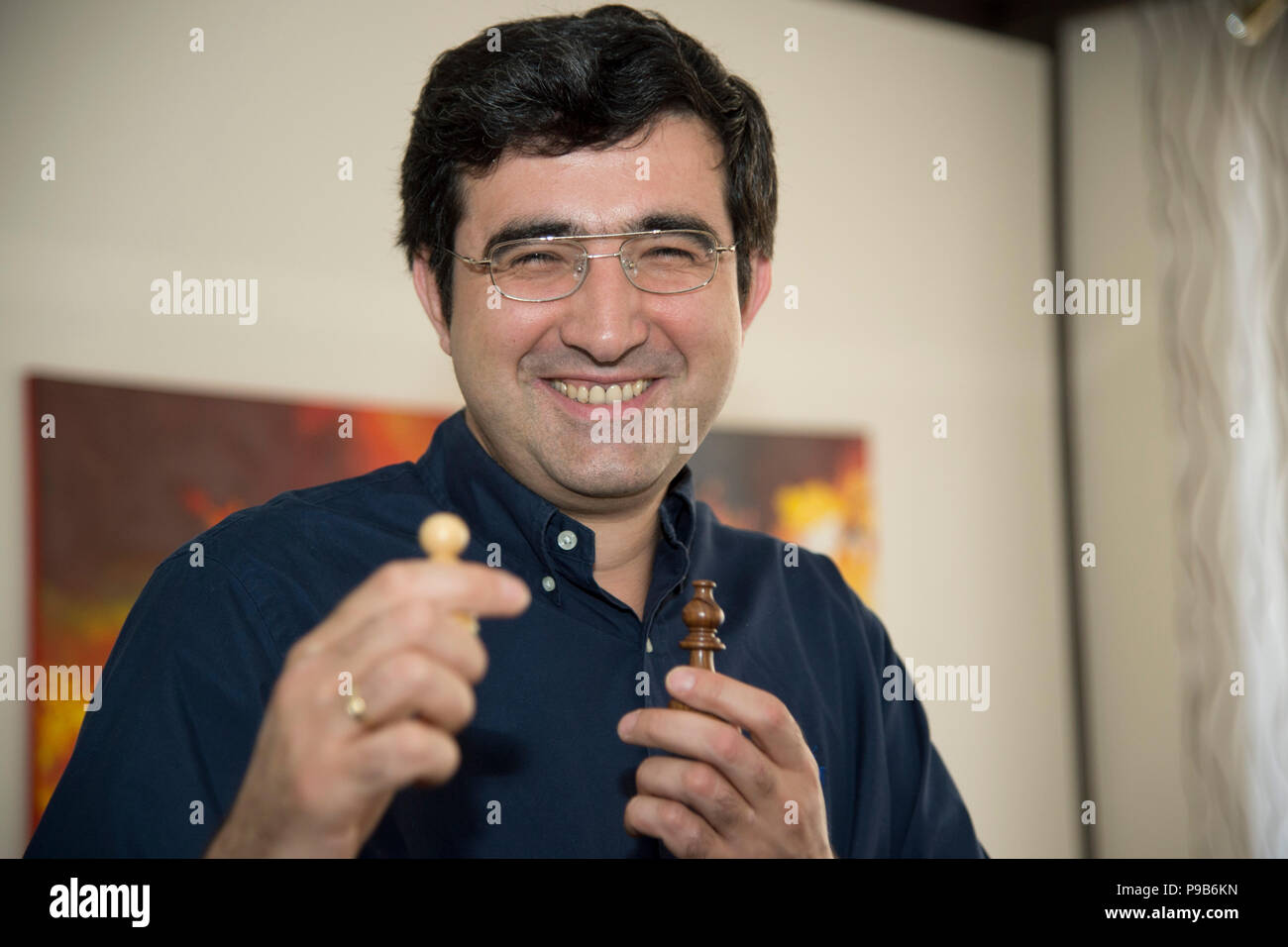 Chess Grandmaster Vladimir KRAMNIK, Russia, RUS, Russian Federation, Portraits, Portraits, Portrait, cropped single image, single motive, press conference in front of the Sparkassen Chess-Meeting 2018 on 13.07.2018 in Dortmund Â | usage worldwide Stock Photo